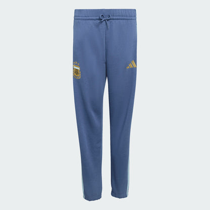 Pantalon Argentine DNA - Adidas bleu avec logo doré, taille élastique à cordon, pour garçon, vue de face.