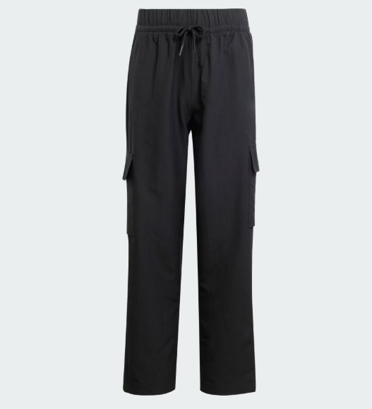 Pantalon cargo Essentials Climacool - Adidas noir en polyester recyclé avec poches latérales, taille élastique, vue de face.