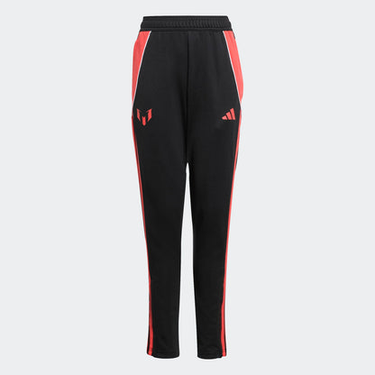 Pantalon MESSI  - Adidas noir avec bandes rouges, logos devant, polyester recyclé, style garçon, vue de face
