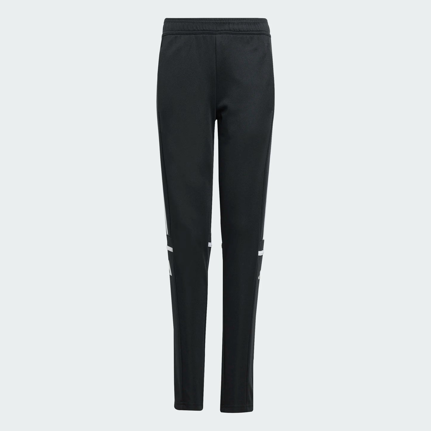 Pantalon - Adidas noir avec détails blancs, tissu polyester recyclé, style sportif, pour garçon, vue de face.