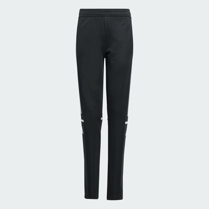 Pantalon - Adidas noir avec détails blancs, tissu polyester recyclé, style sportif, pour garçon, vue de face.
