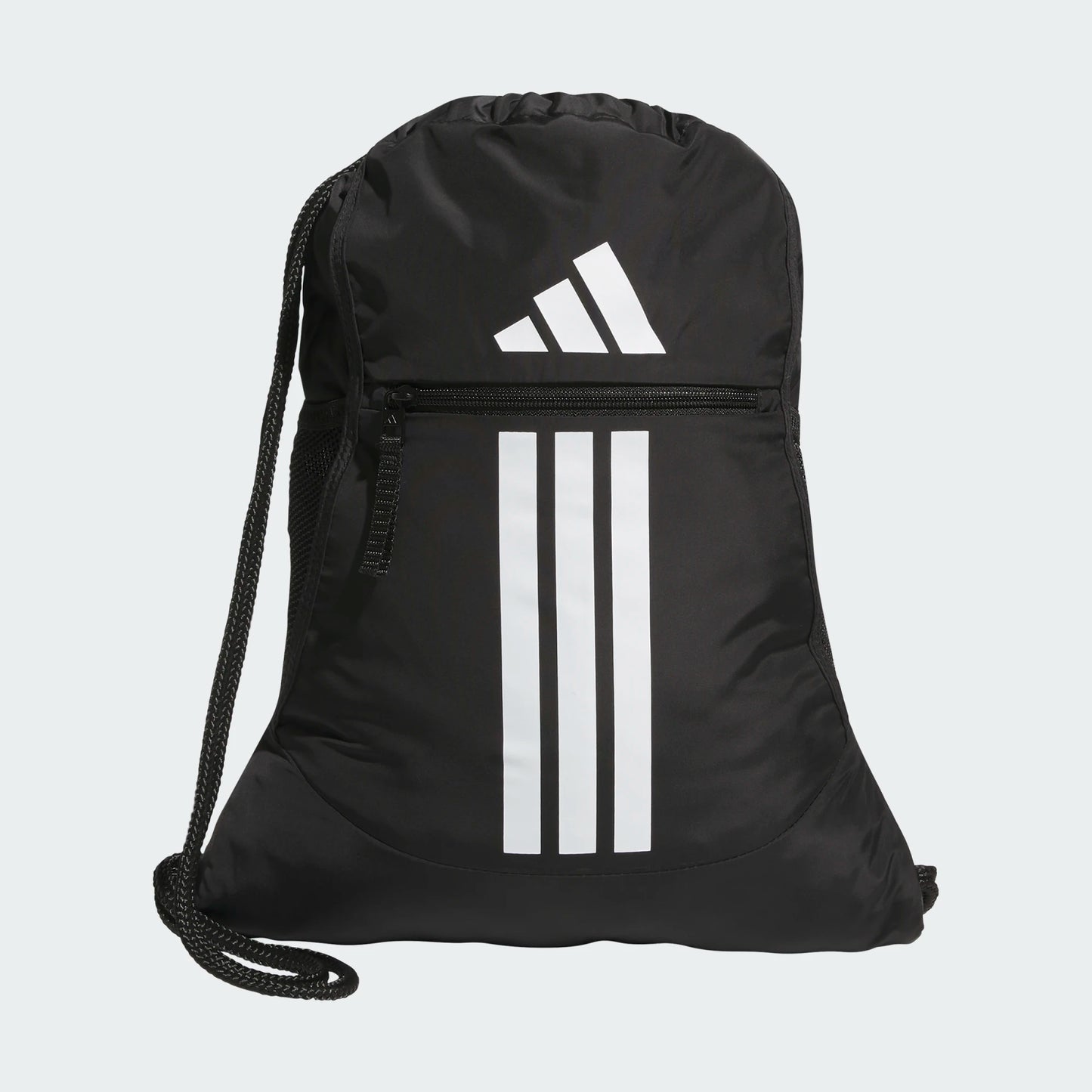 Sac à cordons Alliance 3 - Adidas noir en tissu léger avec logo blanc, fermeture zippée frontale, vue de face.