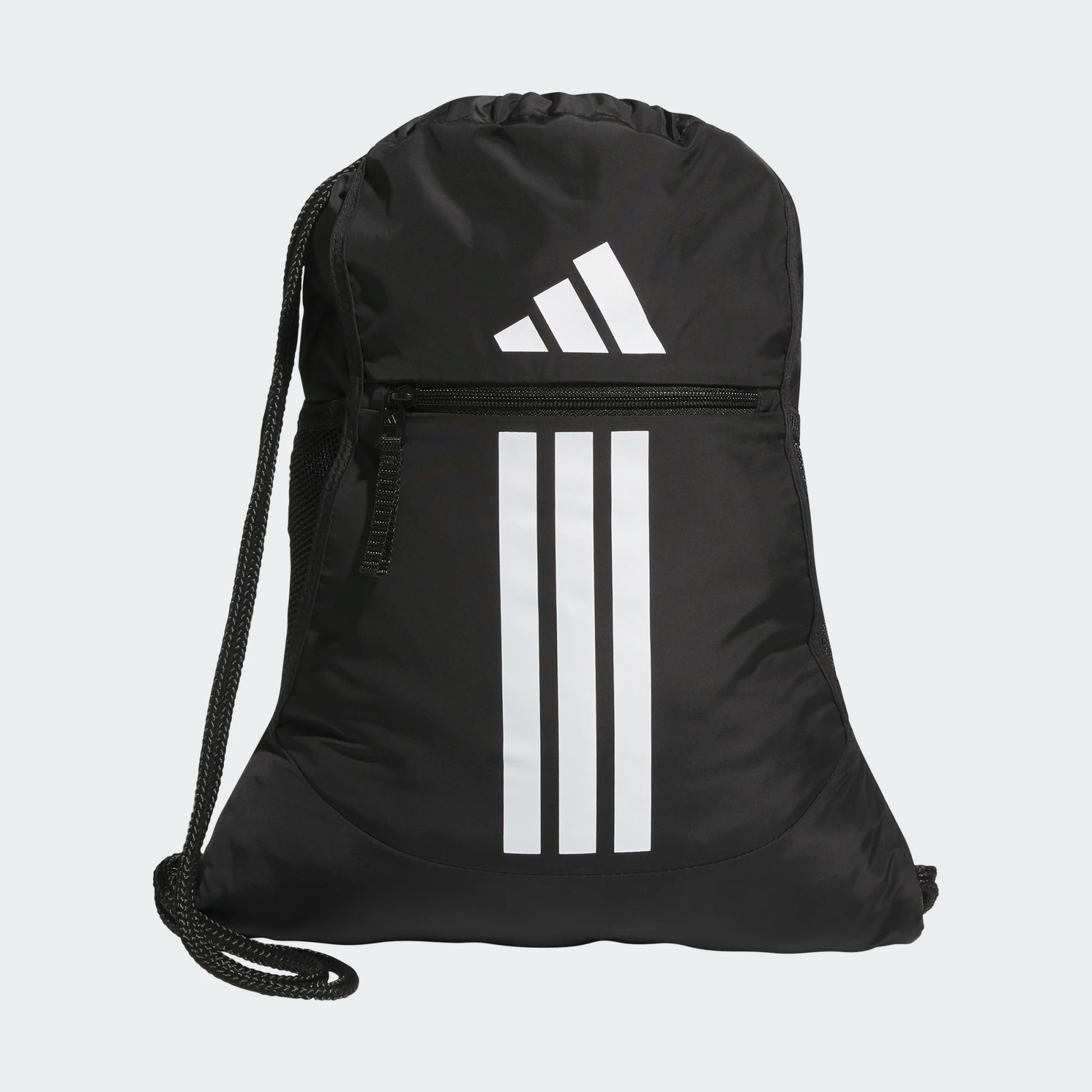 Sac à cordons Alliance 3 - Adidas noir en tissu léger avec logo blanc, fermeture zippée frontale, vue de face.