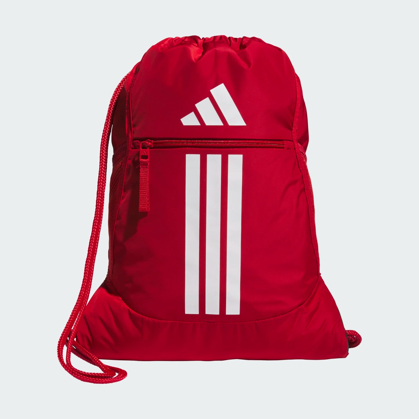Sac à cordons Alliance 3 - Adidas rouge avec logo blanc et fermeture éclair, style sport, vue de face.