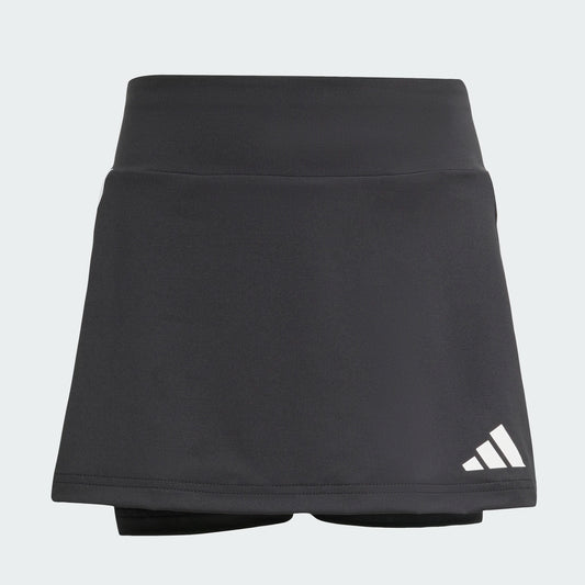 Jupe Short - Adidas noire en polyester recyclé et elasthanne, logo blanc, style sport pour fille, vue de face.