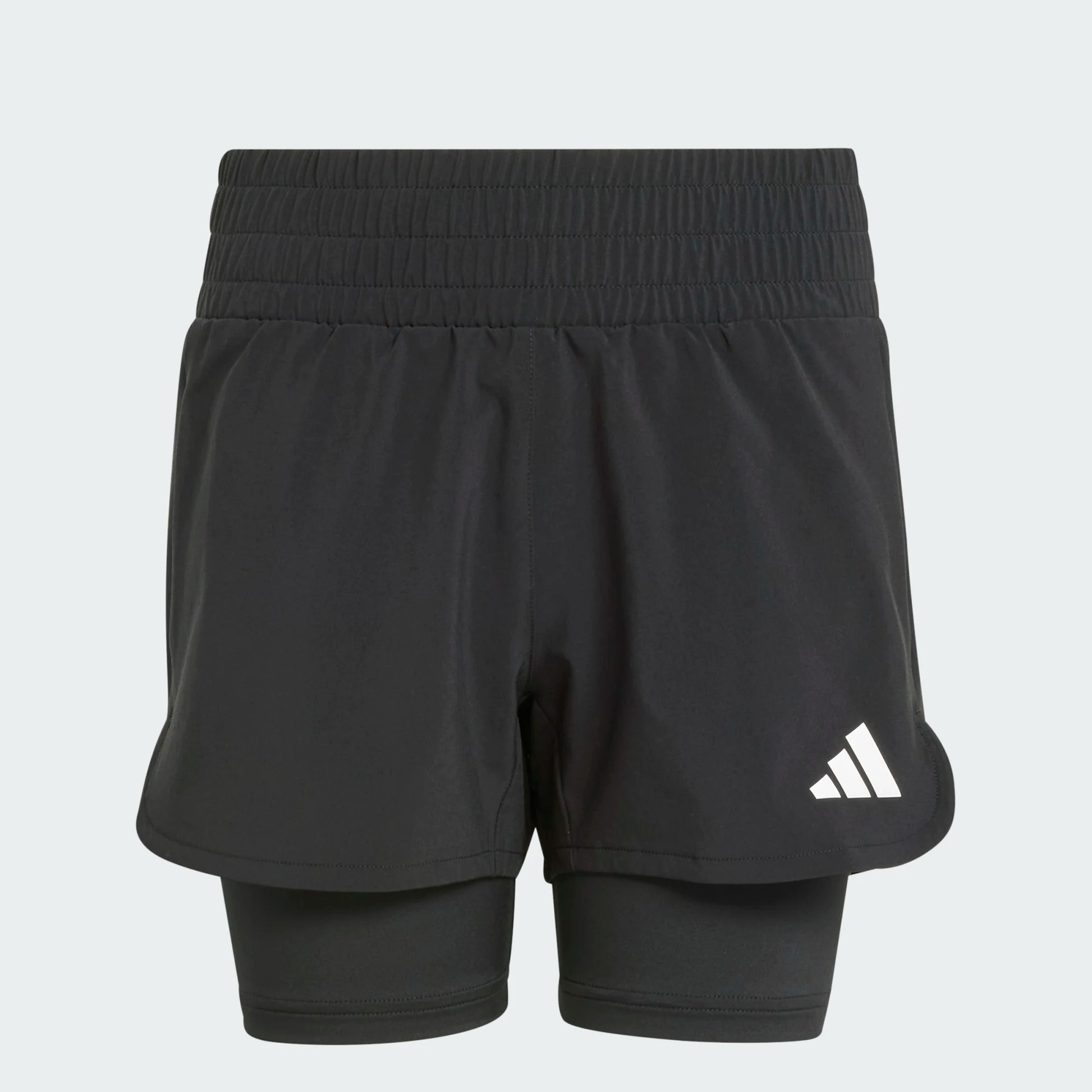 Short - Adidas noir avec short intérieur compressif, taille élastique, pour fille, vue de face.