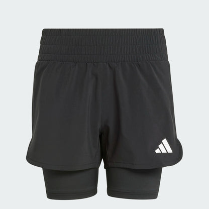 Short - Adidas noir avec short intérieur compressif, taille élastique, pour fille, vue de face.