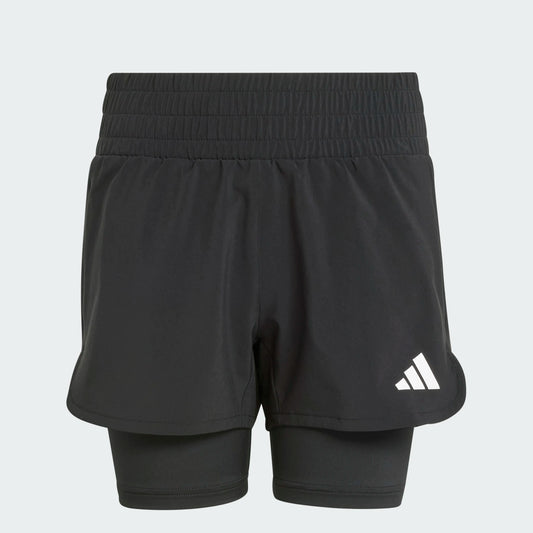 Short - Adidas noir avec short intérieur compressif, taille élastique, pour fille, vue de face.