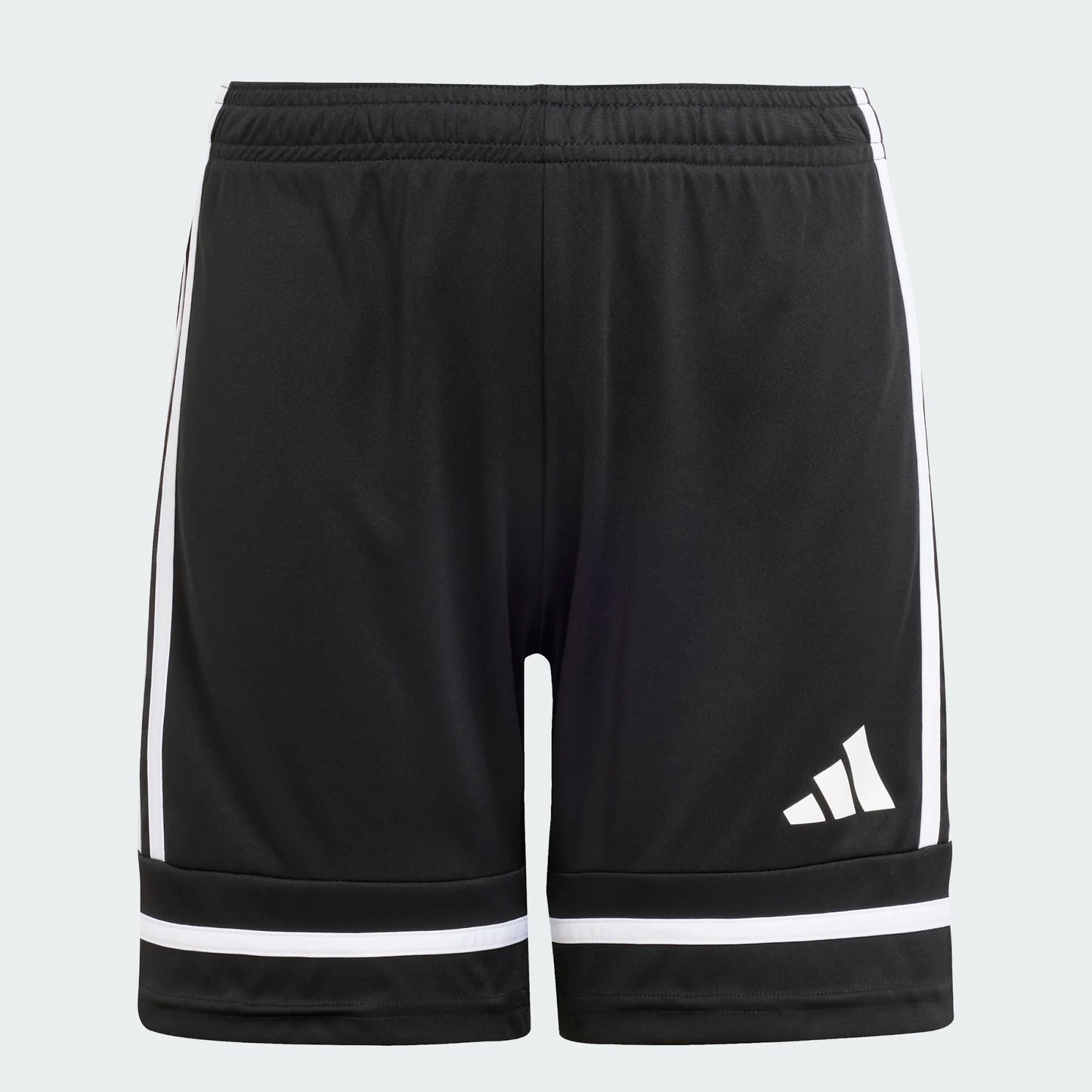 Short - Adidas noir avec bandes blanches latérales et logo blanc, tissu polyester léger, pour garçon, vue de face.