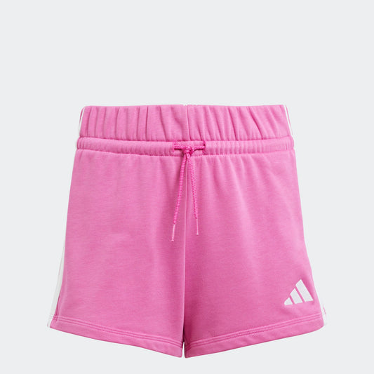 Short - Essentials Adidas rose en coton mélangé avec cordon de serrage blanc pour fille, vue de face.