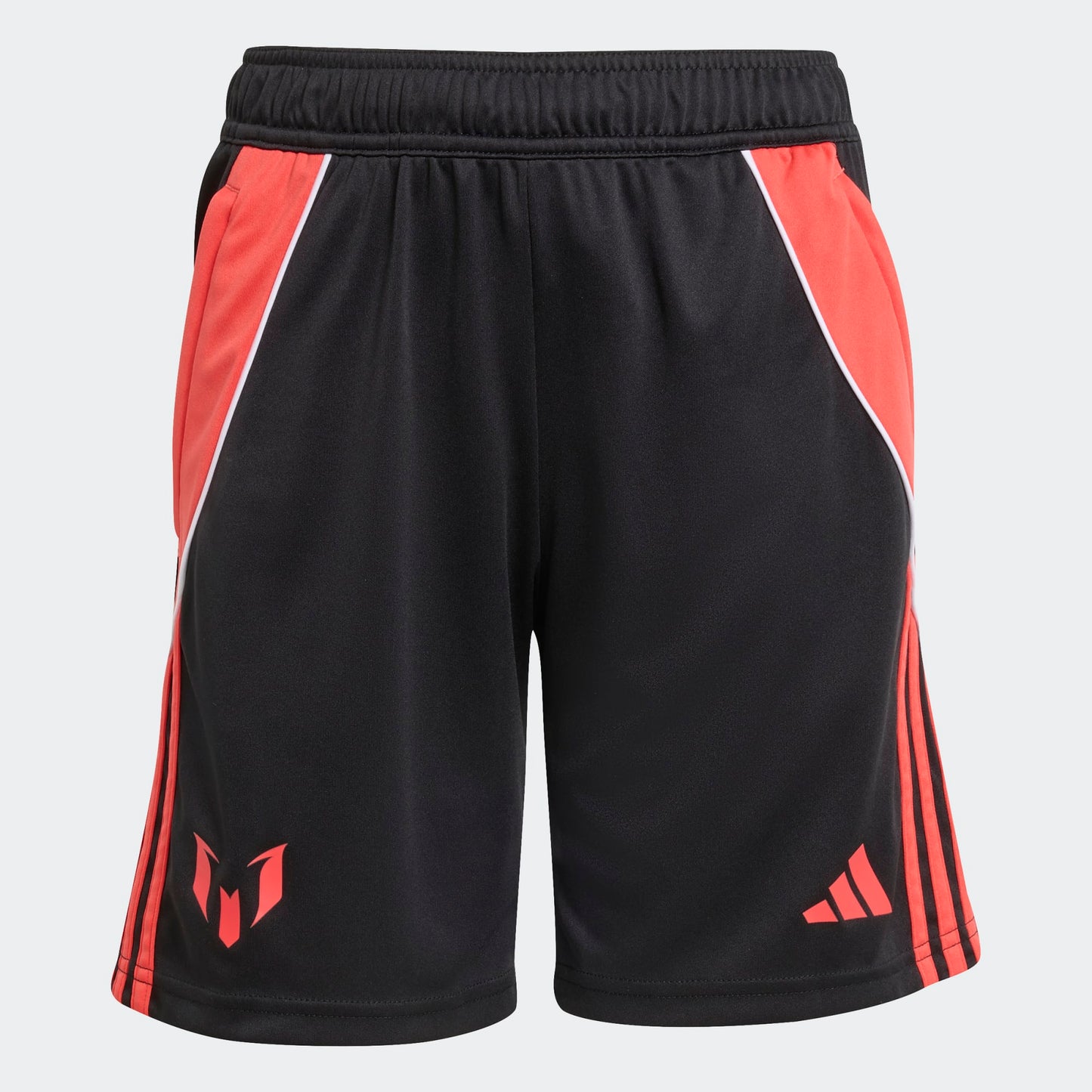 Short MESSI - Adidas noir et rouge en polyester recyclé, style sportif pour garçon, vue de face.