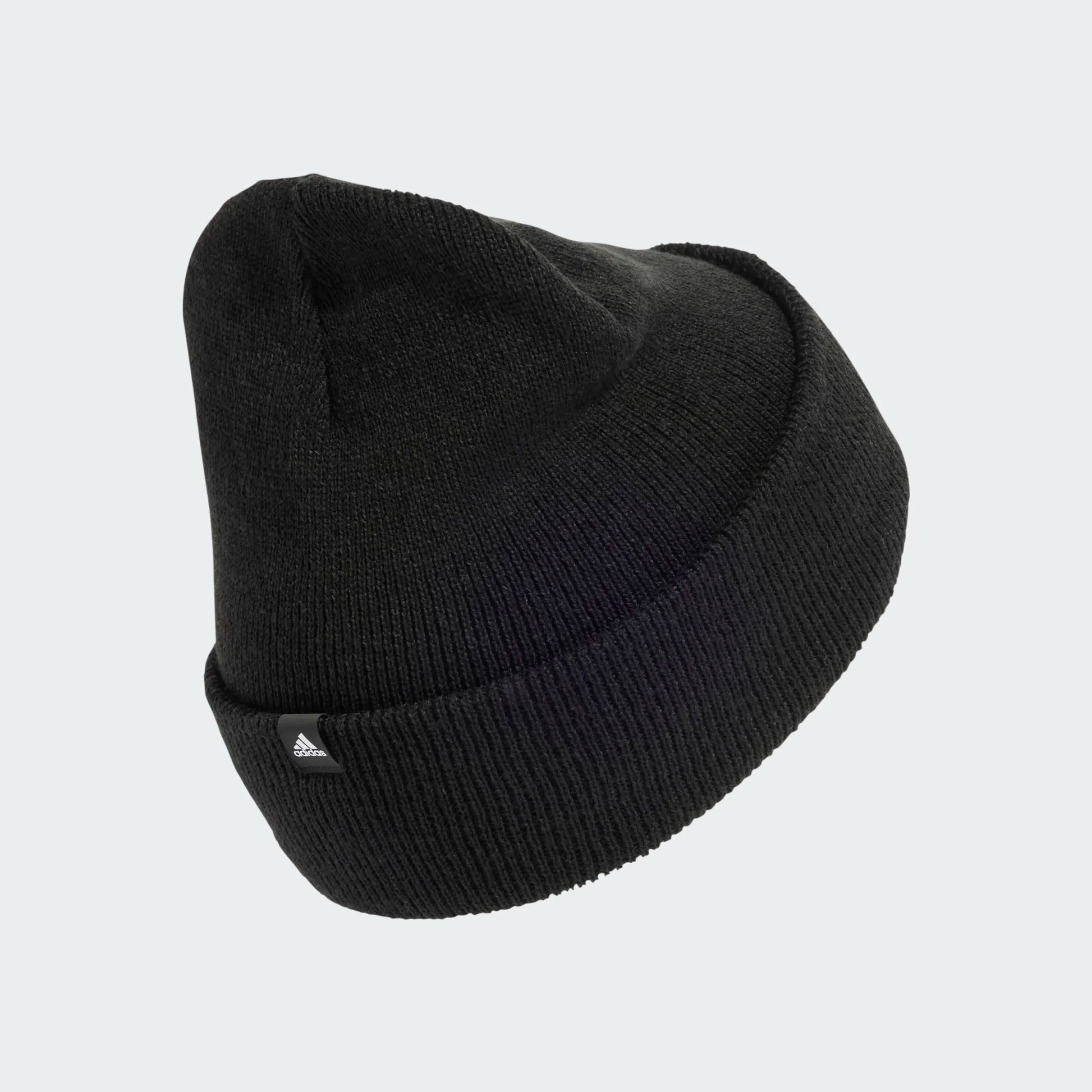 Tuque d'hiver - Adidas noire en maille polyacrylique, style classique, pour enfant, vue de profil angle droit.