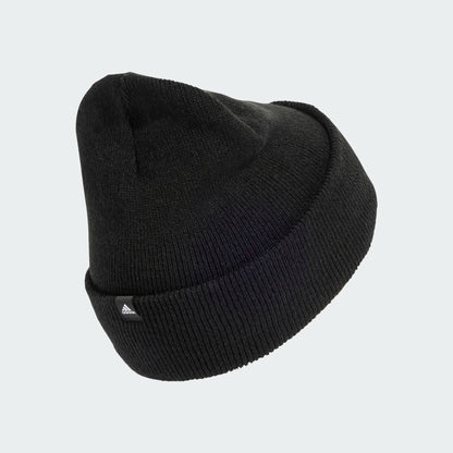 Tuque d'hiver - Adidas noire en maille polyacrylique, style classique, pour enfant, vue de profil angle droit.