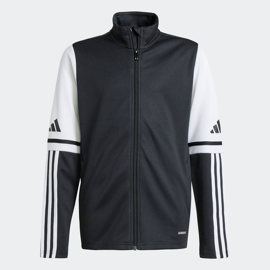 Veste - Adidas bicolore noire et blanche avec fermeture zippée, bandes blanches aux manches, pour garçon, vue de face
