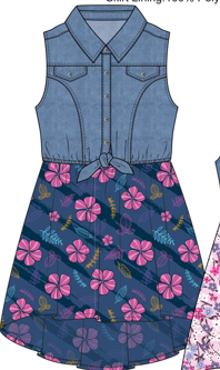 Robe - Arie bleu jean sans manches avec jupe fleurie rose et orange, pour fille, vue de face