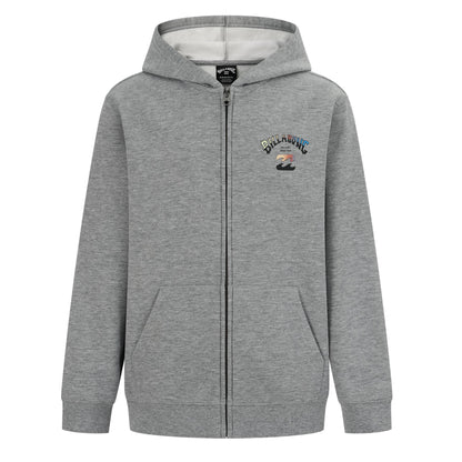 Veste - Billabong grise en coton polyester avec capuche, zip, logo coloré poitrine, pour garçon, vue de face
