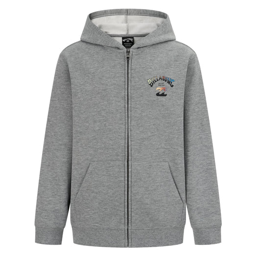 Veste - Billabong grise en coton polyester avec capuche, zip, logo coloré poitrine, pour garçon, vue de face