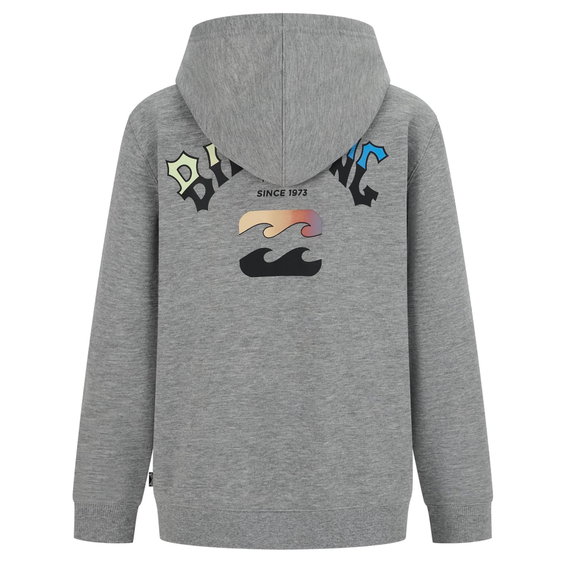 Veste - Billabong gris chiné avec logo multicolore au dos, capuche, coton polyester, pour garçon, vue de dos