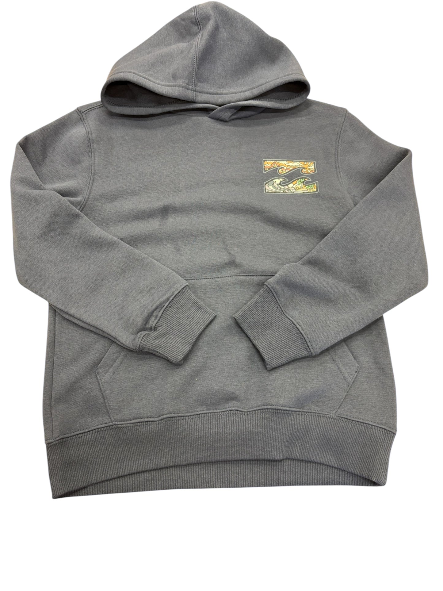 Hoodie - Billabong gris en coton avec poche kangourou et logo imprimé coloré, pour garçon, vue de face.
