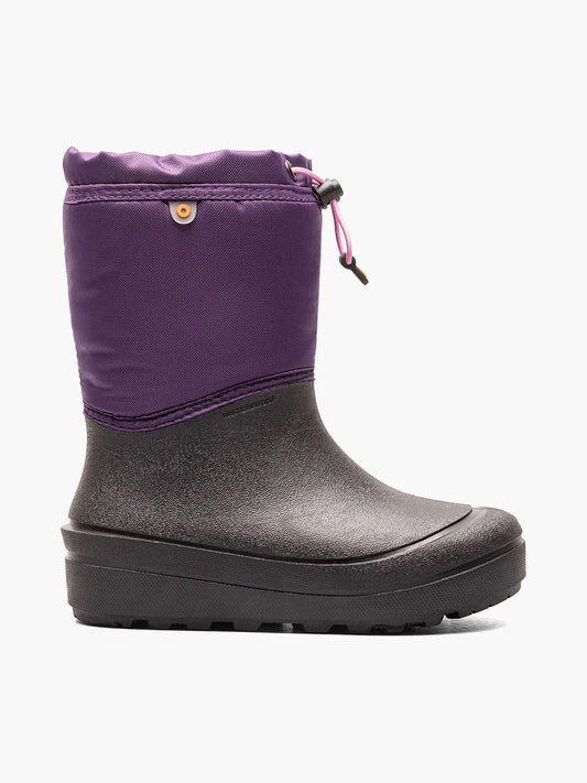 Bottes d'hiver - Bogs violettes et noires, tige nylon imperméable, coque caoutchouc, pour enfant, vue de profil droit