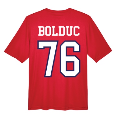 T-Shirt Junior - Bolduc rouge avec lettrage blanc et chiffre 76 bleu marine, pour garçon, vue de dos