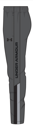 Pantalon - Under Armour gris foncé en tissu technique avec logo noir, coupe slim, vue latérale.