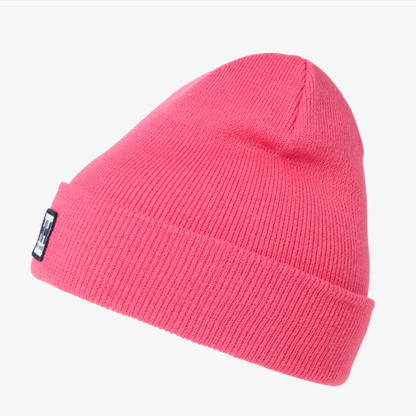 Tuque d'hiver urban cuff beanie - Helly Hansen rose vif en tricot côtelé, style urbain avec revers, vue de côté.