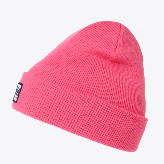 Tuque d'hiver urban cuff beanie - Helly Hansen rose vif en tricot côtelé, style urbain avec revers, vue de côté.
