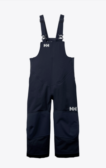 Salopette de neige Rider - Helly Hansen bleu marine en tissu imperméable avec bretelles réglables, style unisexe enfant, vue de face.