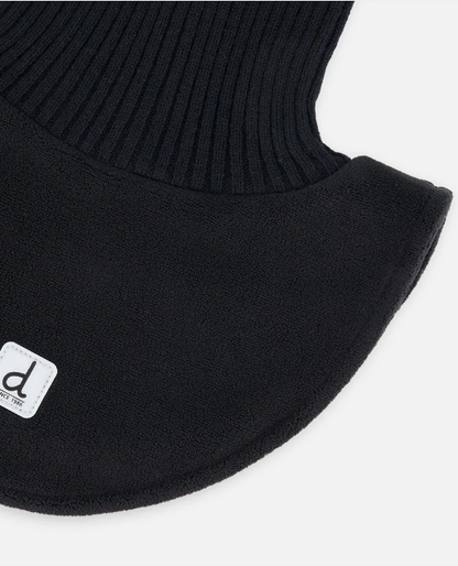 Cache-Cou d'hiver - Deux Par Deux noir en polaire douce avec col côtelé, pour enfant, détail du tissu et coutures.