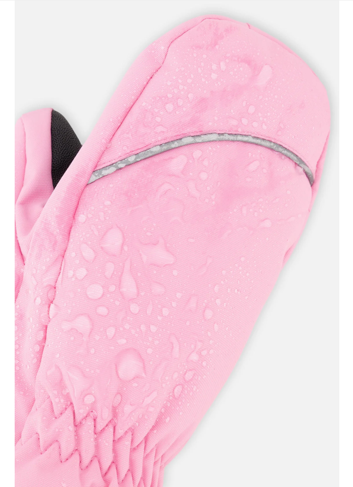 Mitaines d'hiver Play - Deux Par Deux roses avec détail réfléchissant gris, tissu imperméable, pour enfant, vue gros plan côté paume.