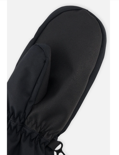 Mitaines d'hiver Play - Deux Par Deux noires en tissu et matière antidérapante, pour enfant, vue de dessus en détail.