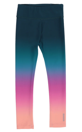 Legging athlétique Sarcelle - Nanö avec dégradé de couleurs sarcelle, violet et pêche, style ajusté, en tissu extensible, vue de face.