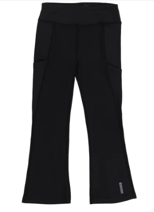 Legging athlétique Noir - Nanö en tissu extensible noir, coupe évasée avec poches latérales, vue de face, pour femme adulte.