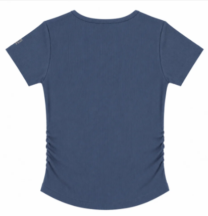 T-Shirt athlétique - Nanö bleu marine en tissu côtelé extensible, manches courtes, vue de dos sur fond blanc.