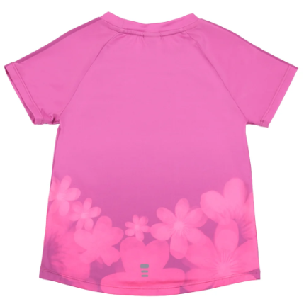 T-Shirt athlétique - Nanö rose fuchsia à manches courtes avec motif floral dégradé rose clair, pour enfant, vue de dos.