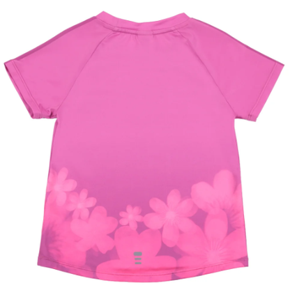 T-Shirt athlétique - Nanö rose fuchsia à manches courtes avec motif floral dégradé rose clair, pour enfant, vue de dos.