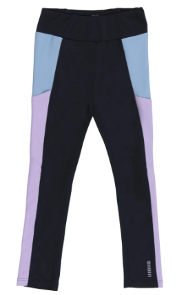 Leggin athlétique Marine - Nanö de couleur marine avec panneaux bleu clair et lilas, coupe ajustée, vue de face.