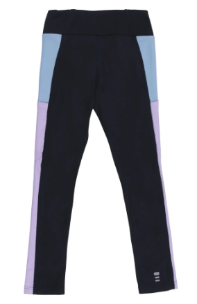 Leggin athlétique Marine - Nanö en tissu stretch avec bandes latérales bleu clair et lilas, style épuré, vue de face.