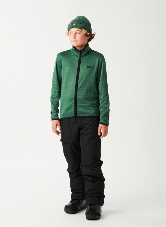 Pantalon de neige TIME - Picture Organic Clothing noir, coupe droite, porté par enfant garçon en vue de face dans un contexte neutre.