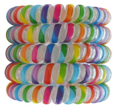 Colorful Bye Bugs anti-mosquito bracelet featuring a rainbow design for insect protection.