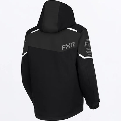 Manteau d'hiver Helium - FXR noir à capuche avec détails blancs et gris vue de dos