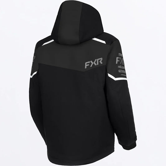 Manteau d'hiver Helium - FXR noir à capuche avec détails blancs et gris vue de dos
