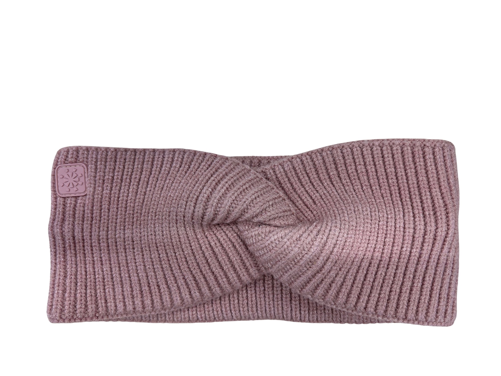 Bandeau d'hiver - Calikids en maille côtelée rose mauve avec torsade centrale, vue de face