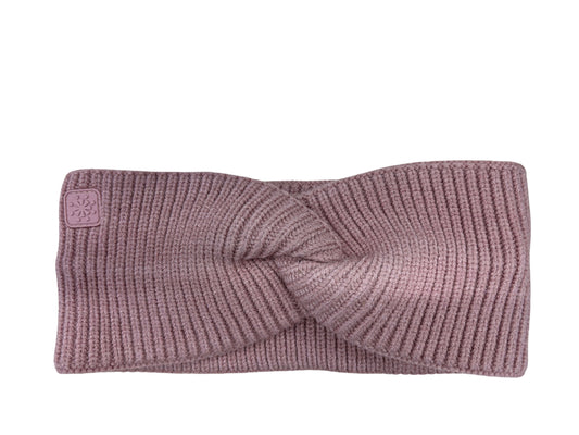 Bandeau d'hiver - Calikids en maille côtelée rose mauve avec torsade centrale, vue de face