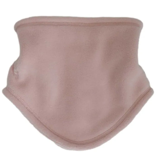Cache-cou d'hiver - Calikids en polaire rose clair, double épaisseur, contour aux épaules, vue de face, taille unique enfant 2 à 10 ans