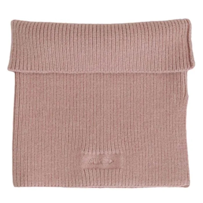 Cache-Cou d'hiver - Calikids en maille rose clair, style côtelé, pour enfant, vue de face sans mannequin.