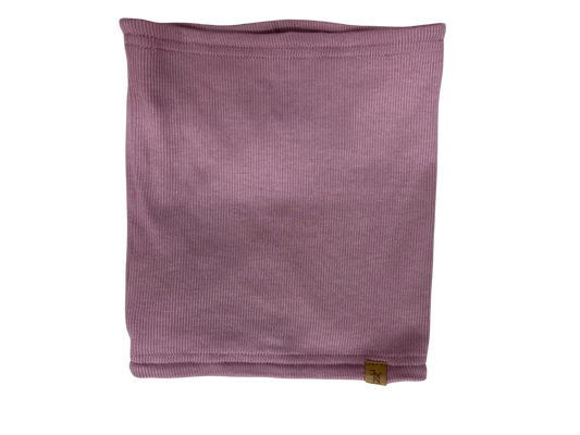 Cache-Cou Mi-Saison - Calikids en tissu côtelé rose mauve, style unisexe pour enfant, vue de face, détails coutures visibles