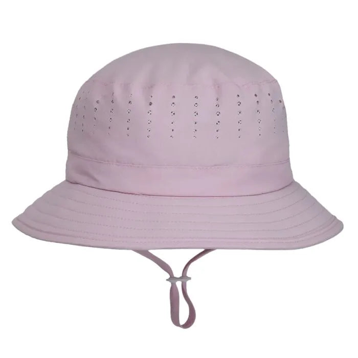 Chapeau U.V - Calikids rose clair en nylon avec sangle ajustable, protection UV 50+, pour fille, vue de face.