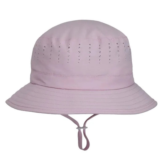 Chapeau U.V - Calikids rose clair en nylon avec sangle ajustable, protection UV 50+, pour fille, vue de face.
